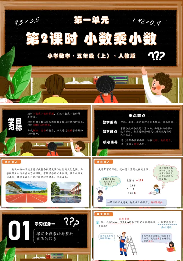 人教版五年级数学上册第一单元第02课时小数乘小数(教学课件)PPT课件含教案