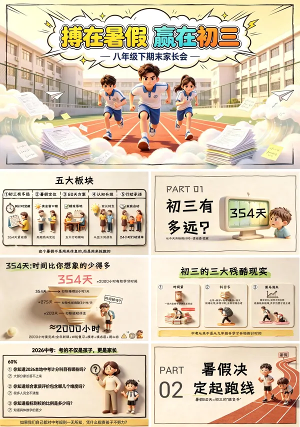 《搏在暑假,赢在初三》初二下八升九期末家长会PPT含讲稿