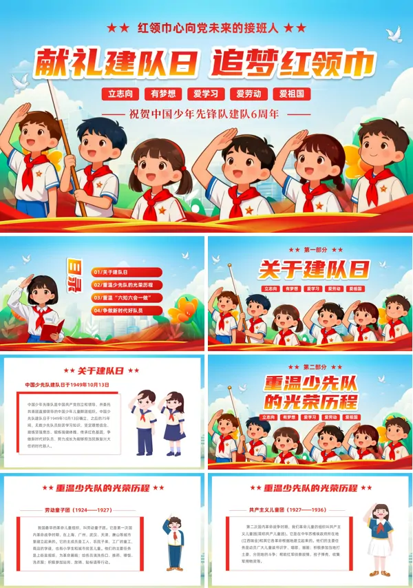 祝贺中国少年先锋队建队76周年动态PPT模板含讲稿