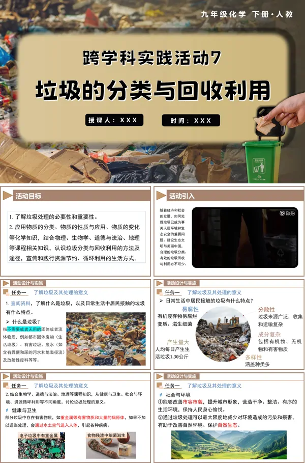 九年级化学下册人教跨学科实践活动7垃圾的分类与回收利用PPT课件含教案