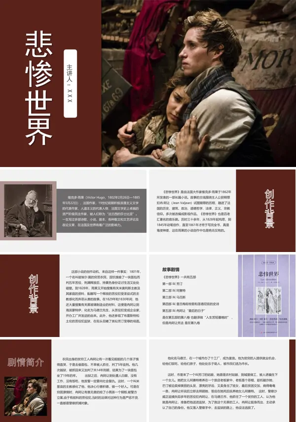 电影悲惨世界鉴赏教学通用动态ppt模板