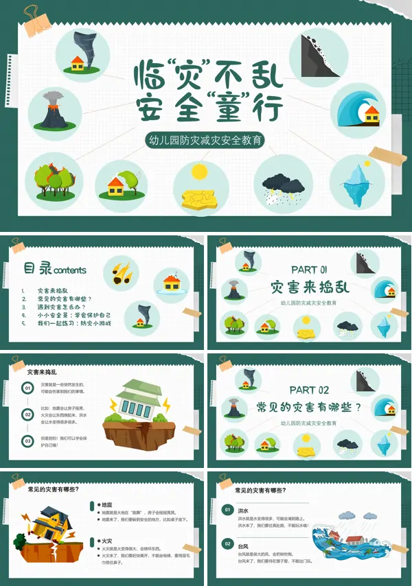 幼儿园防灾减灾安全教育课件PPT模板含讲稿