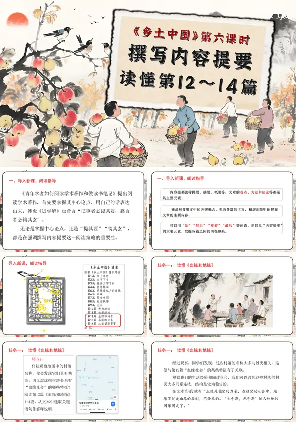 高一语文同步备课系列统编必修上册《乡土中国》第6课时:撰写内容提要,读懂第12—14篇PPT课件含教案