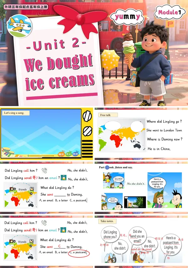 外研五年级英语上册Module1 unit2 We bought ice creams.PPT课件含教案
