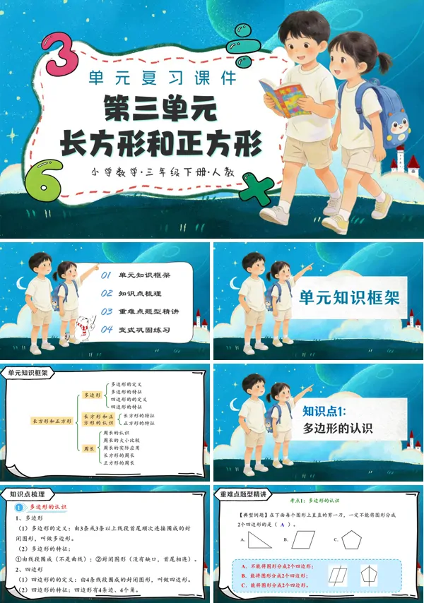 第三單元《長(zhǎng)方形和正方形》三年級(jí)數(shù)學(xué)下冊(cè)人教 ppt復(fù)習(xí)課件（知識(shí)清單）