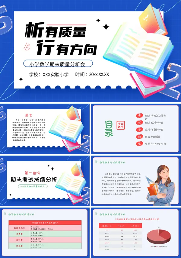 数学期末考试质量分析会动态PPT模板含讲稿