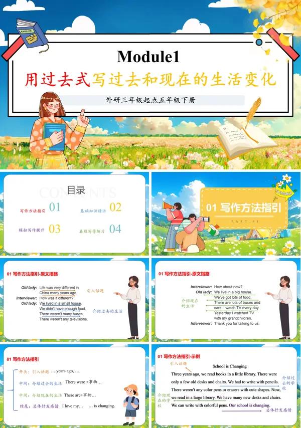 外研五年级英语下册Module1用过去式写过去和现在的生活变化PPT课件含教案