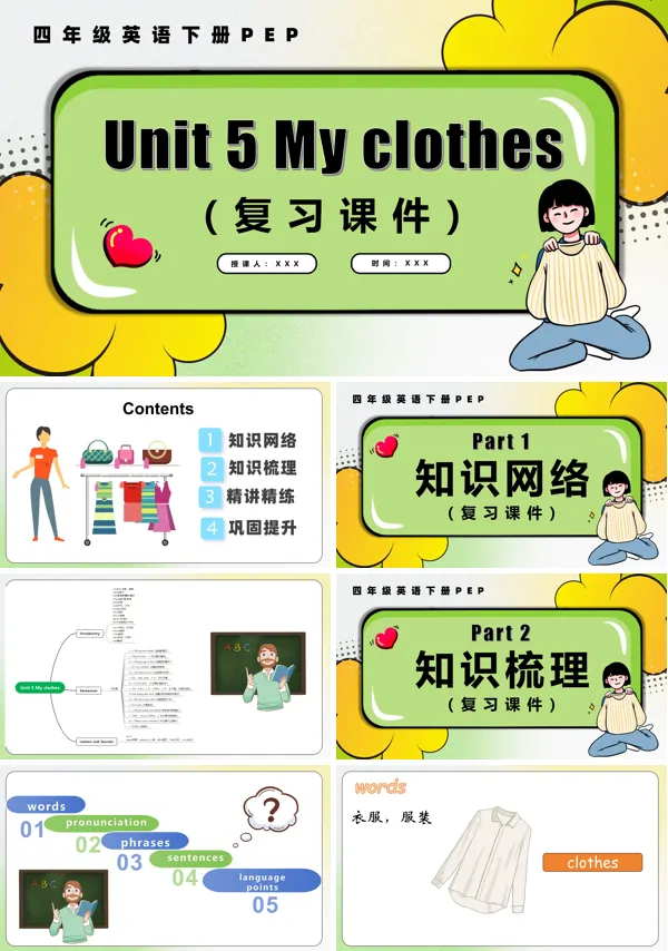 四年级英语下册Unit 5 My clothes单元复习PPT课件含教案