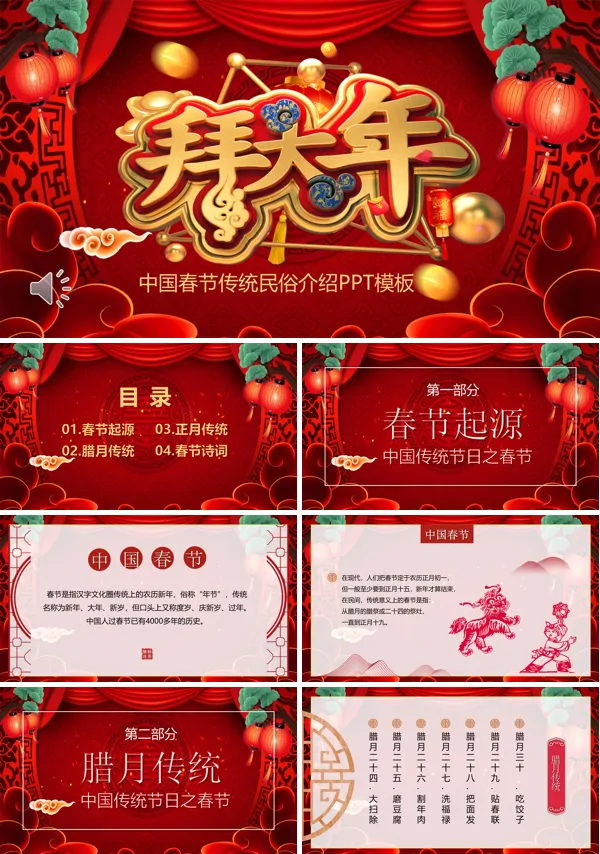 春节习俗介绍PPT模板