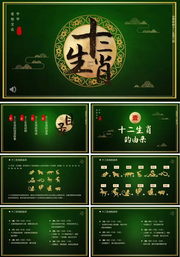 十二生肖介绍PPT动态模板