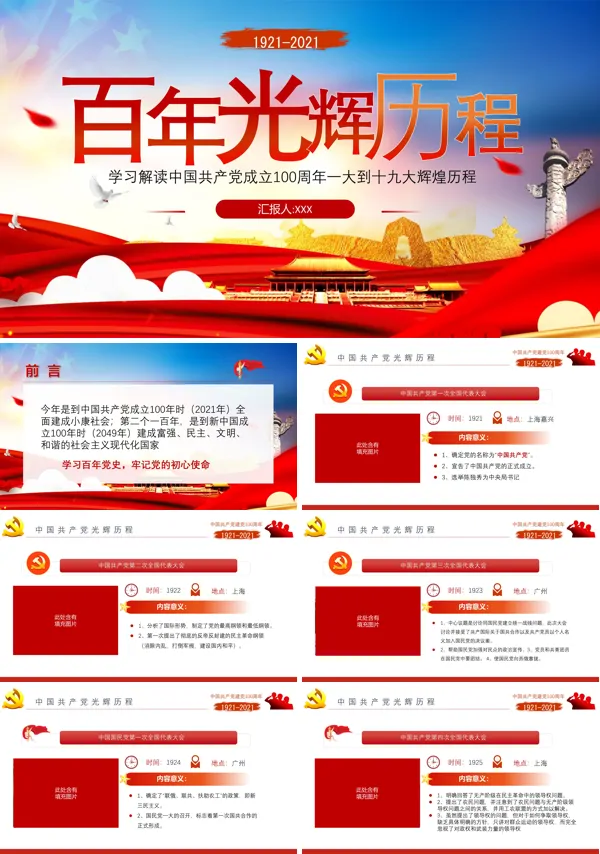 中国共产党100周年一大到十九大辉煌历程ppt