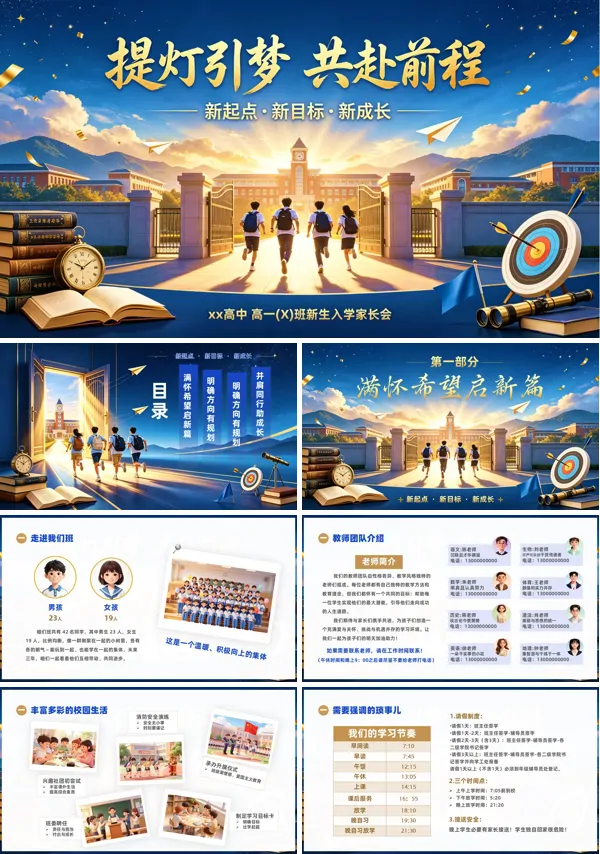 高一秋季开学家长会提灯引梦共赴前行PPT课件模板含讲稿