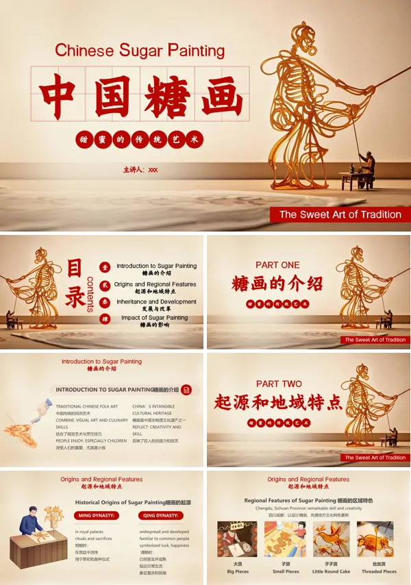 中国糖画英文介绍PPT课件模板含讲稿