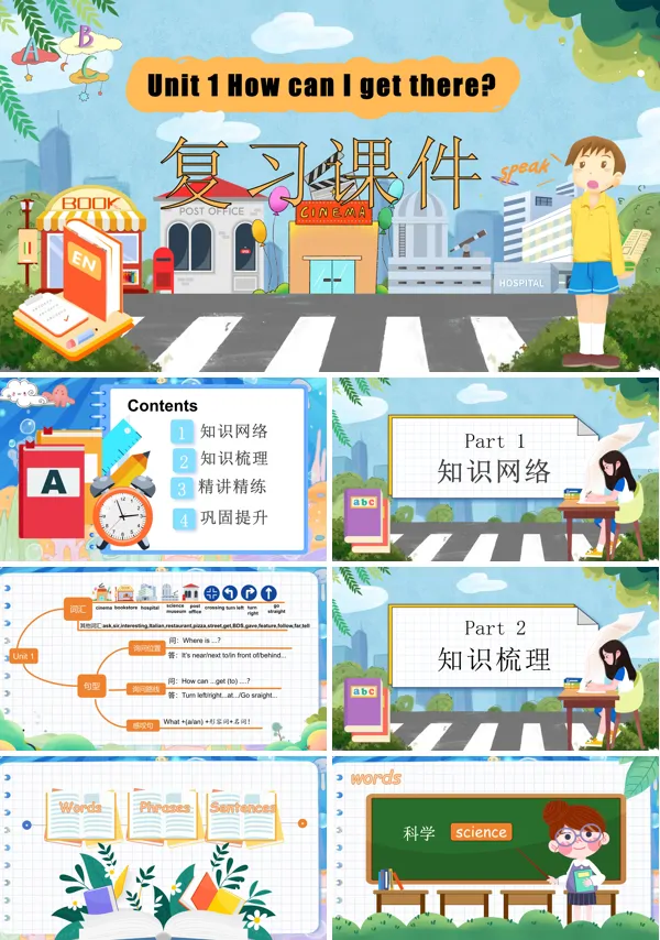 人教版六年级英语上册Unit1单元复习How can I get there?PPT课件含教案