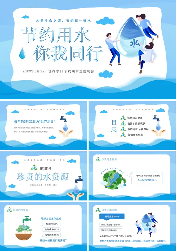 世界水日主题班会PPT模板