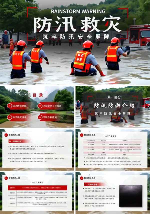 防汛救灾指南动态ppt模板含讲稿