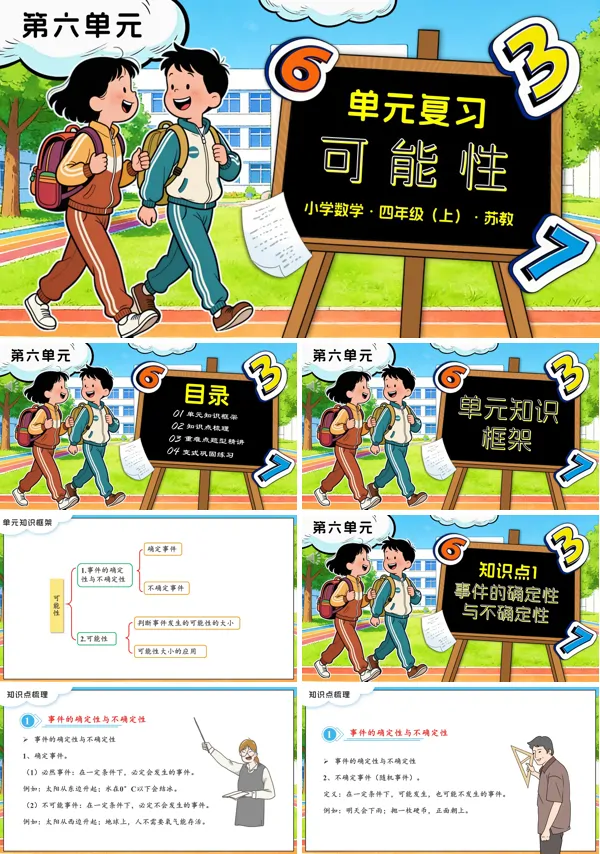 苏教小学数学四年级上第六单元 可能性单元复习PPT课件(含知识清单+单元测试卷)