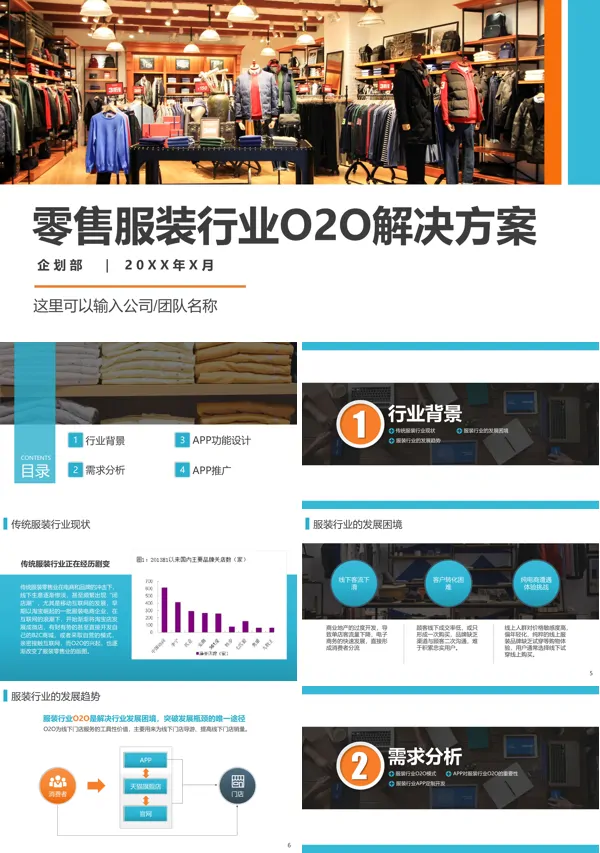 零售服装行业O2O解决方案PPT动态模板
