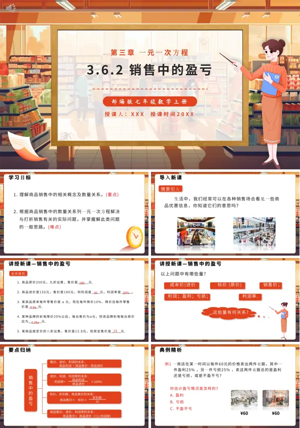 销售中的盈亏问题七年级PPT课件