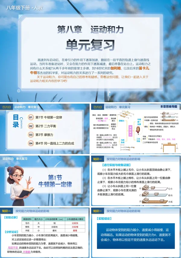 人教八年级物理下册第八章单元复习运动和力PPT课件含教案
