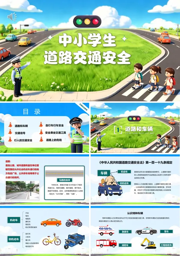 道路交通安全主题班会PPT模板含讲稿