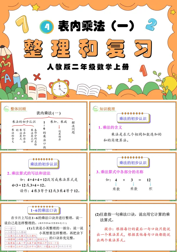 人教版二年级数学上册表内乘法(一)整理和复习PPT课件含教案