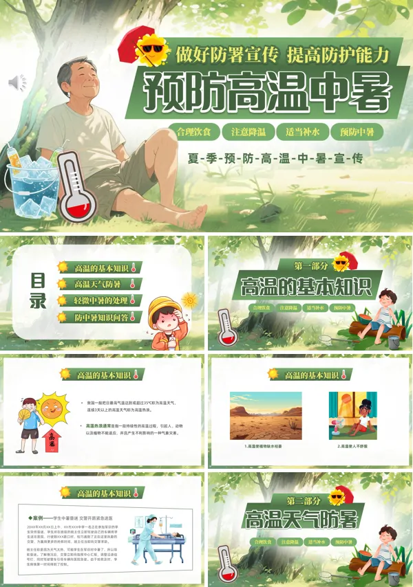 夏季预防高温中暑动态PPT模板含讲稿