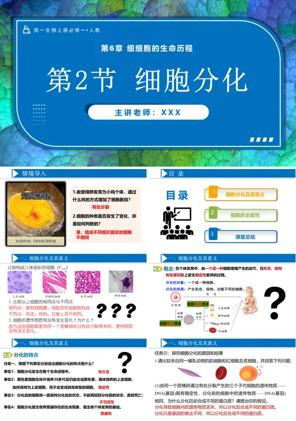 人教生物上册必修一6.2细胞的分化高一PPT课件含教案