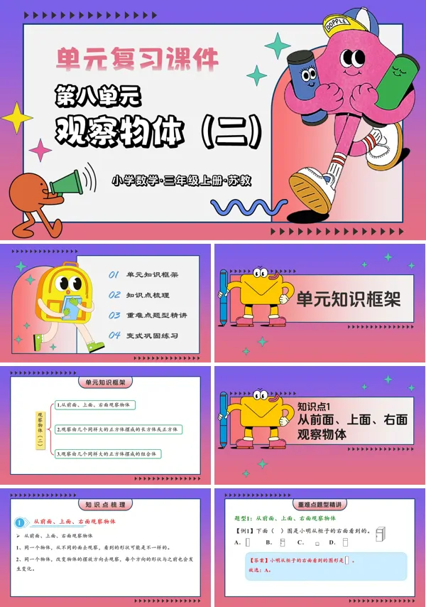 三年级数学上册苏教 新教材 第八单元 观察物体(二)(复习课件)ppt课件(知识清单+单元测试)