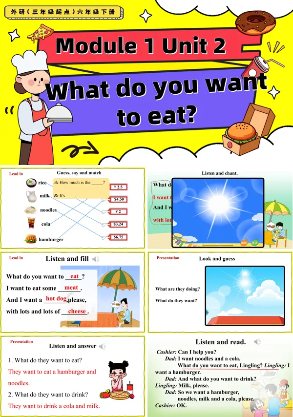 外研三年级起点六年级下册Module1 Unit2 What do you want to eat PPT课件含教案