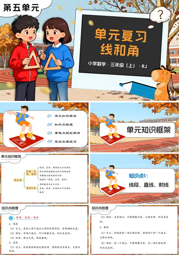 数学人教版三年级上册(新教材)第五单元:线和角(复习课件)ppt课件(知识清单)