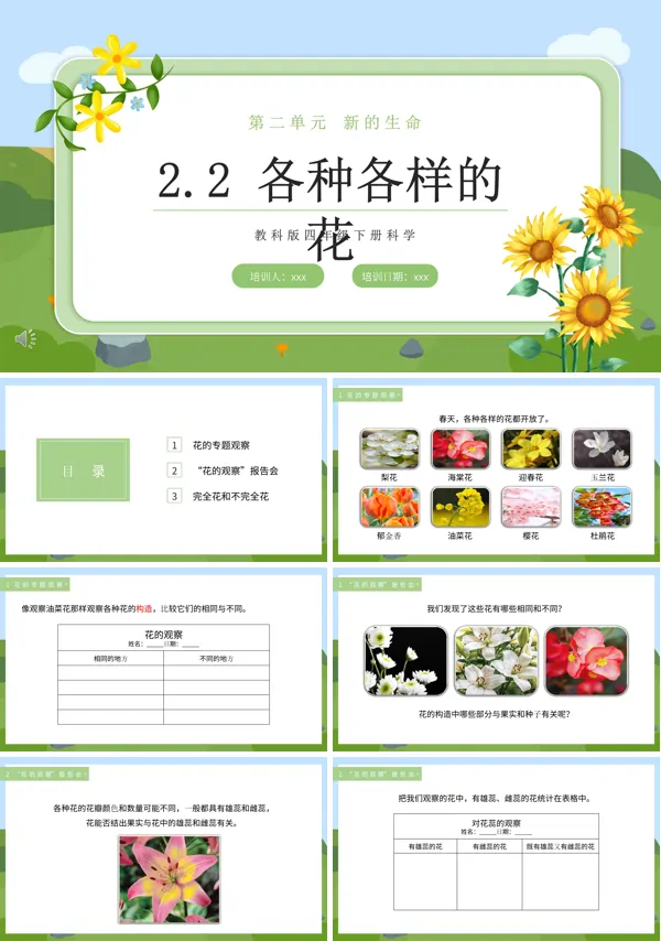 教科版四年级下册各种各样的花课件PPT