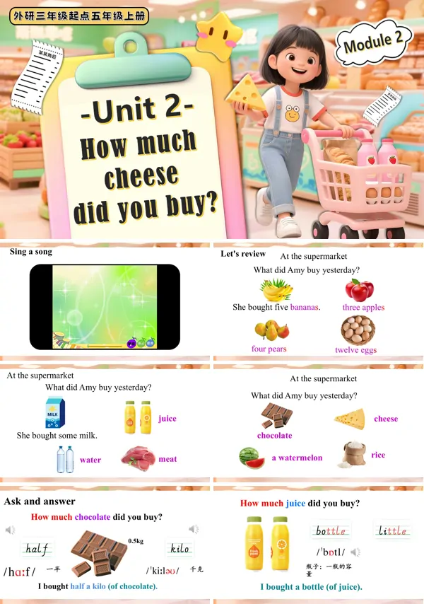 外研五年级英语上册Module 2 Unit 2 How much cheese did you buy PPT课件含教案