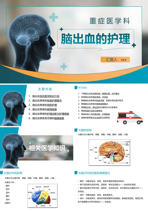 脑出血护理查房PPT模板含讲稿
