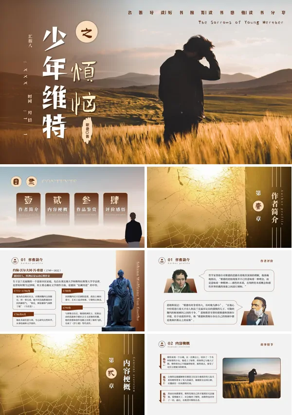 《少年维特之烦恼》名著导读PPT课件模板