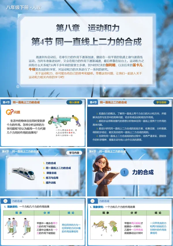 人教八年级物理下册第八章同一直线上二力的合成PPT课件含教案