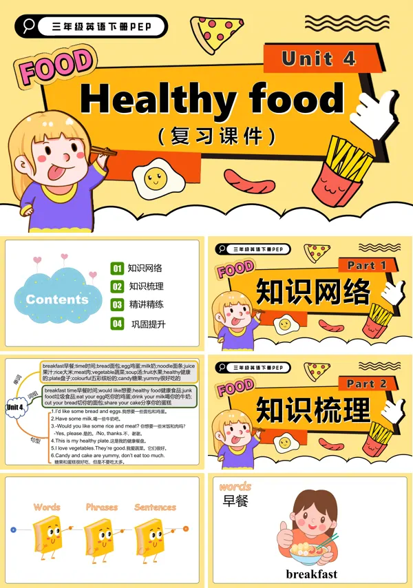 三年级英语下册Unit 4 Healthy food 单元复习PPT课件含教案