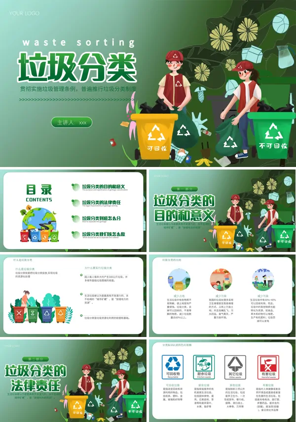 垃圾分类科普指南课件PPT模板含讲稿