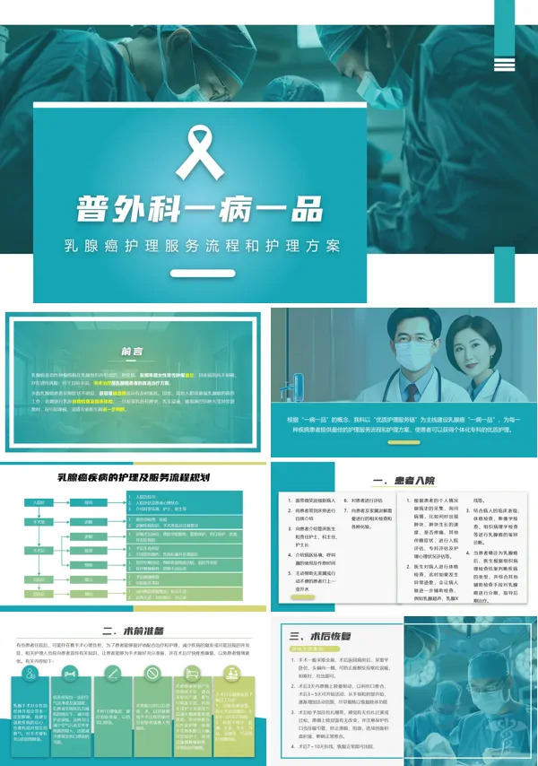 普外科一病一品乳腺癌护理服务流程和护理方案PPT模板含讲稿