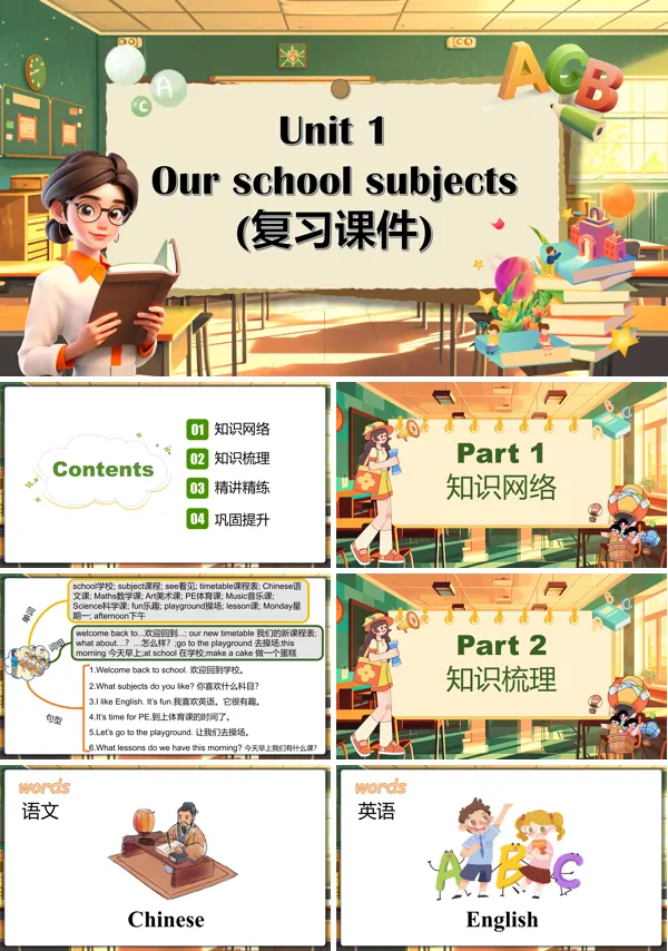 译林四年级英语下册Unit 1 Our school subjectsPPT课件含教案