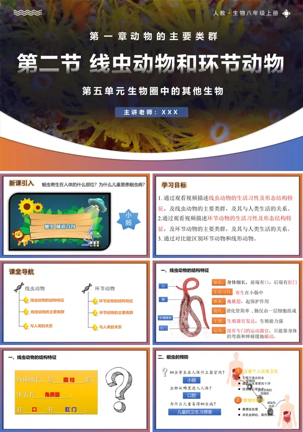 人教八年级生物上册5.1.2线虫动物和环节动物PPT课件含教案