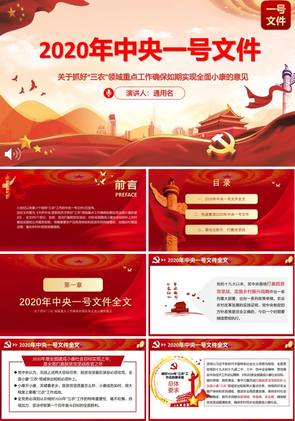 2020年中央一号文件解读PPT模板