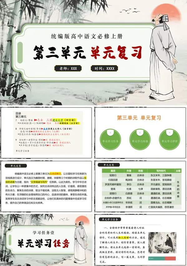 高一语文同步备课系列统编必修上册第三单元单元复习PPT课件含知识清单