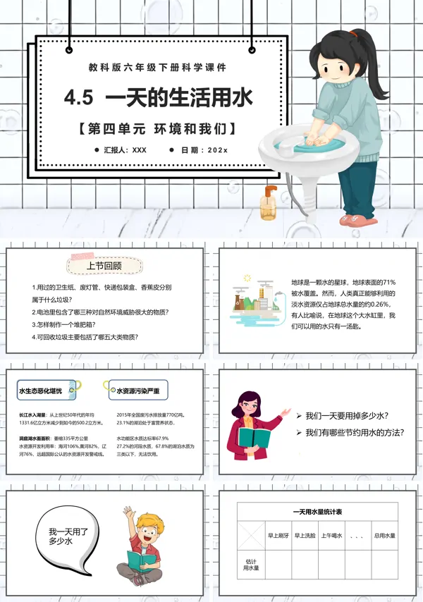 教科版六年级下册科学《一天的生活用水》课件PPT模板