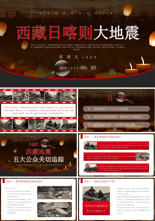 西藏日喀则地震动态PPT模板含讲稿