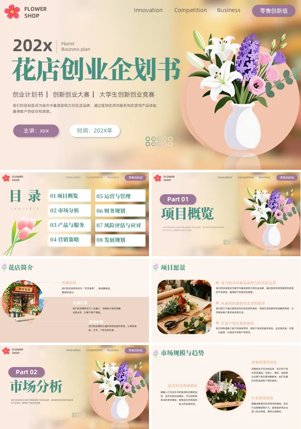 花店创业计划大赛创业计划书PPT课件模板含讲稿