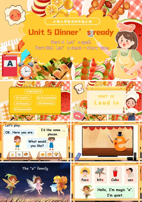 人教四年级英语上册Unit5第6课时Part A Let’s spell Part B&C Let’s check -Story timePPT课件含教案