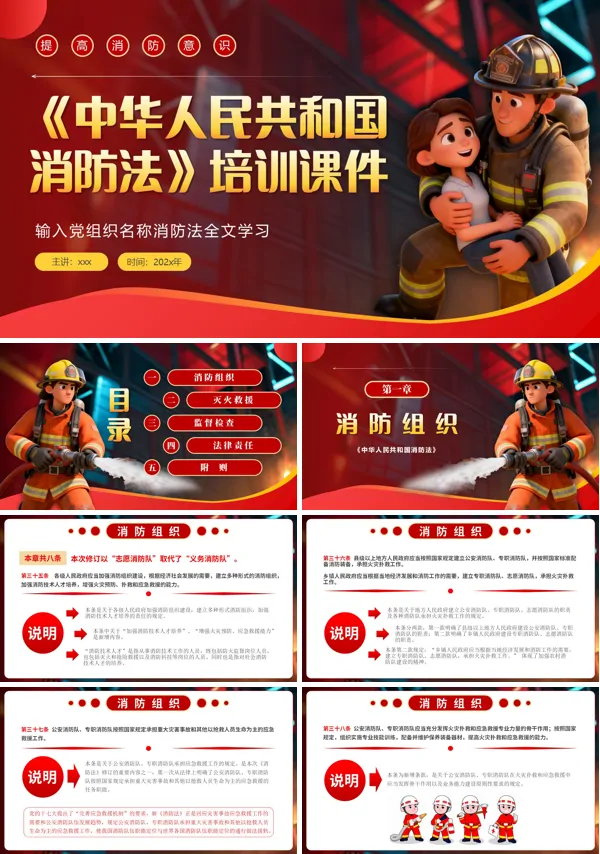 消防法培训课件PPT模板含讲稿