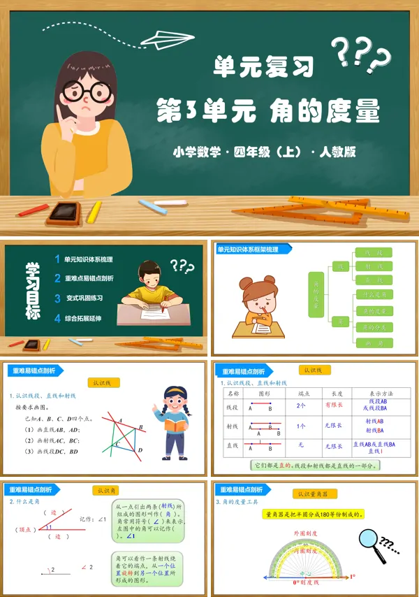 人教版四年级数学上册第三单元《角的度量》单元复习课件PPT课件含教案