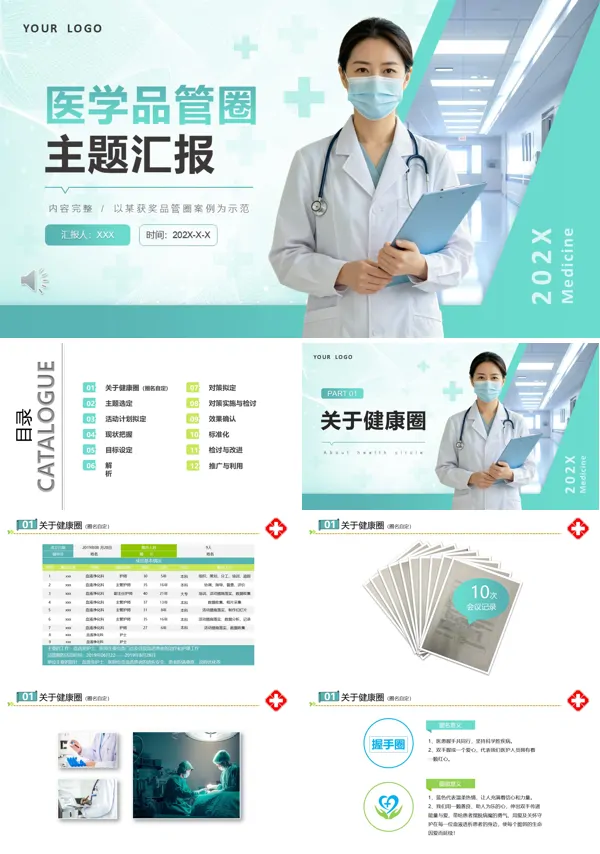 医疗汇报品管圈汇报PPT课件模板含讲稿